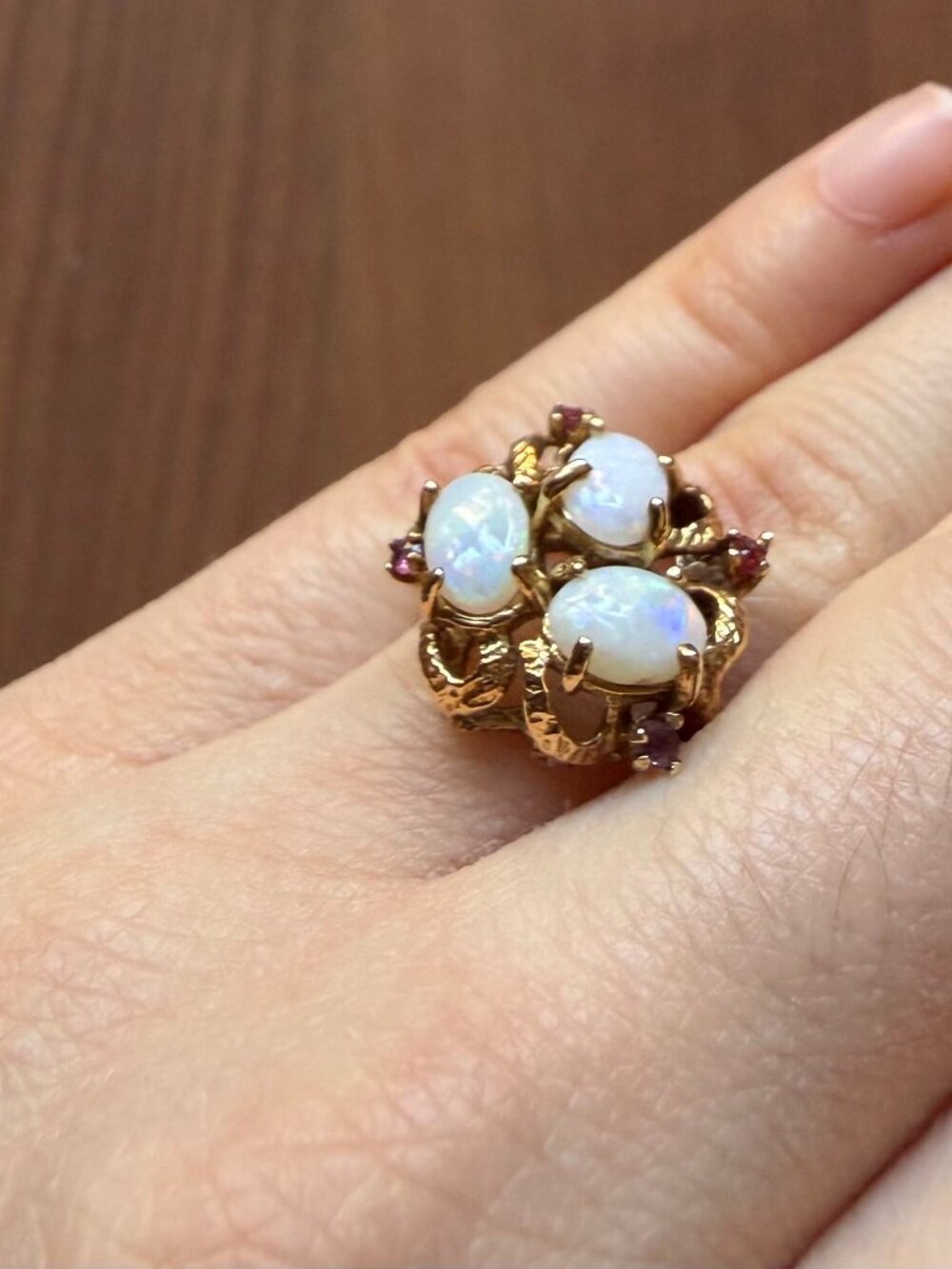 Vintage 14K Yellow Gold 3 Opal Cluster Ring Size ~7 4.75g
